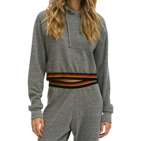 Aviator Nation Women's Logo Stripe Crop Hoodie - Picture 4 of 5